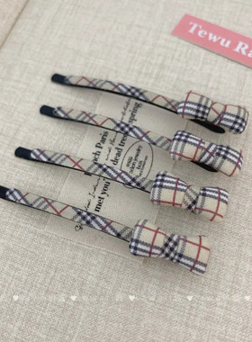 英伦风复古经典格纹蝴蝶结一字夹