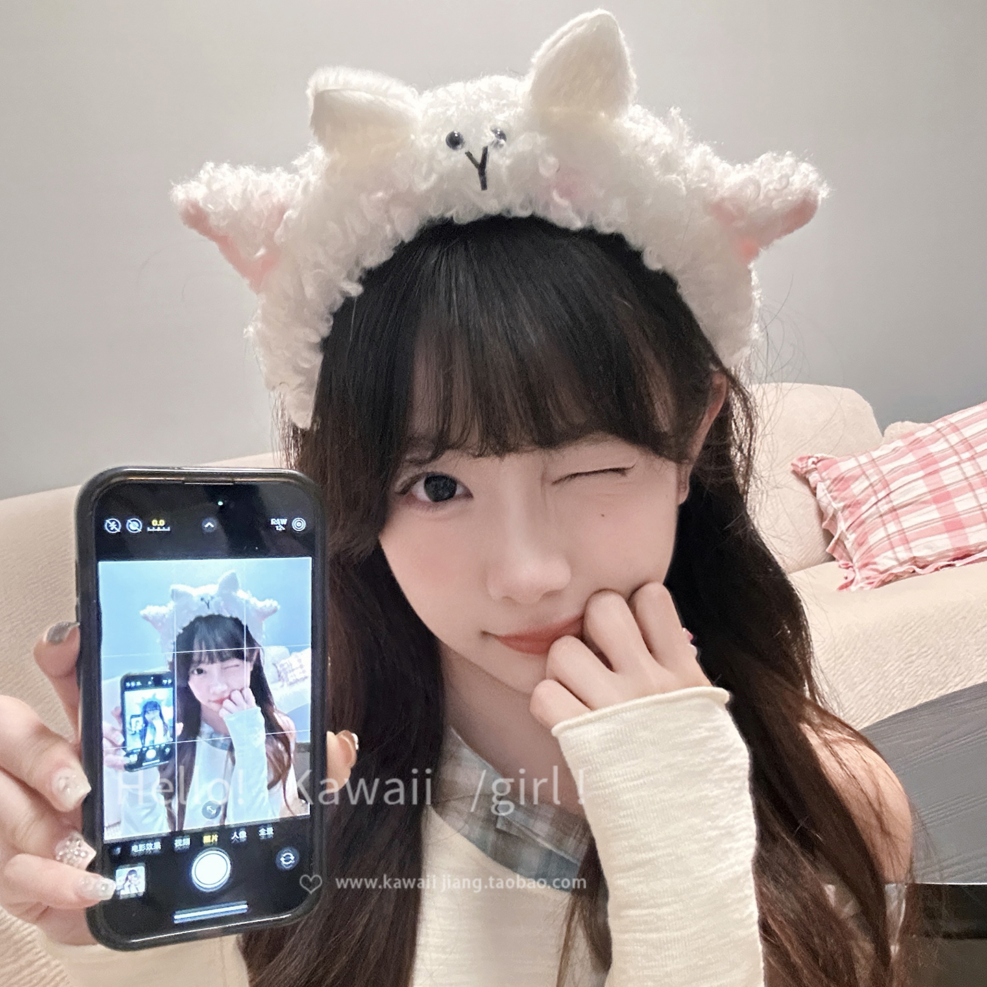 可爱卡通白色小羊宽边发箍头饰洗脸敷面膜压发发卡拍照道具头箍女