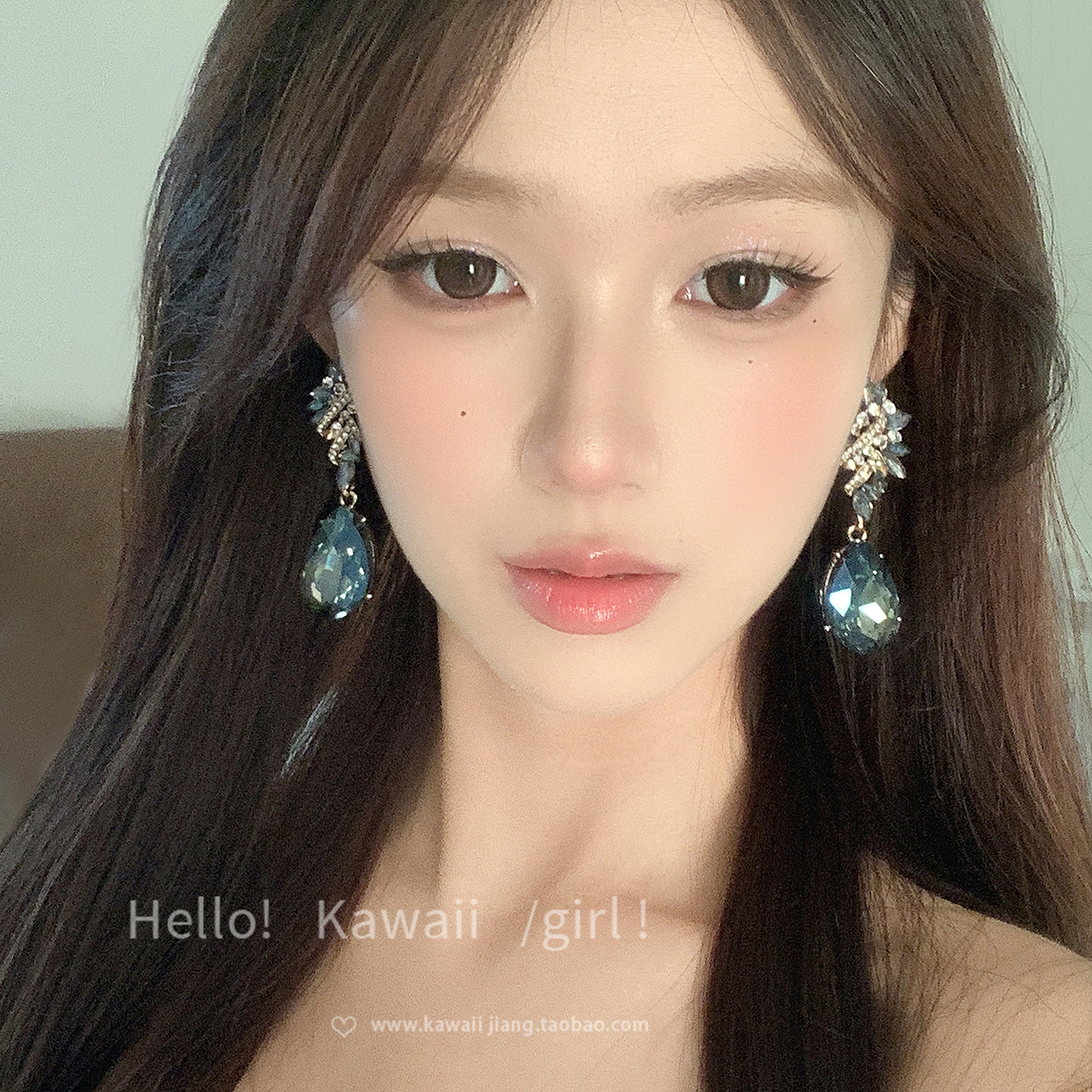 法式清冷感蓝色水滴花朵耳环