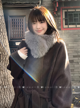 气质灰色仿狐狸毛毛绒围巾