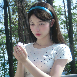 蓝色细发箍森系气质绸缎纯色亮面高级感头饰女小众设计感甜美发饰