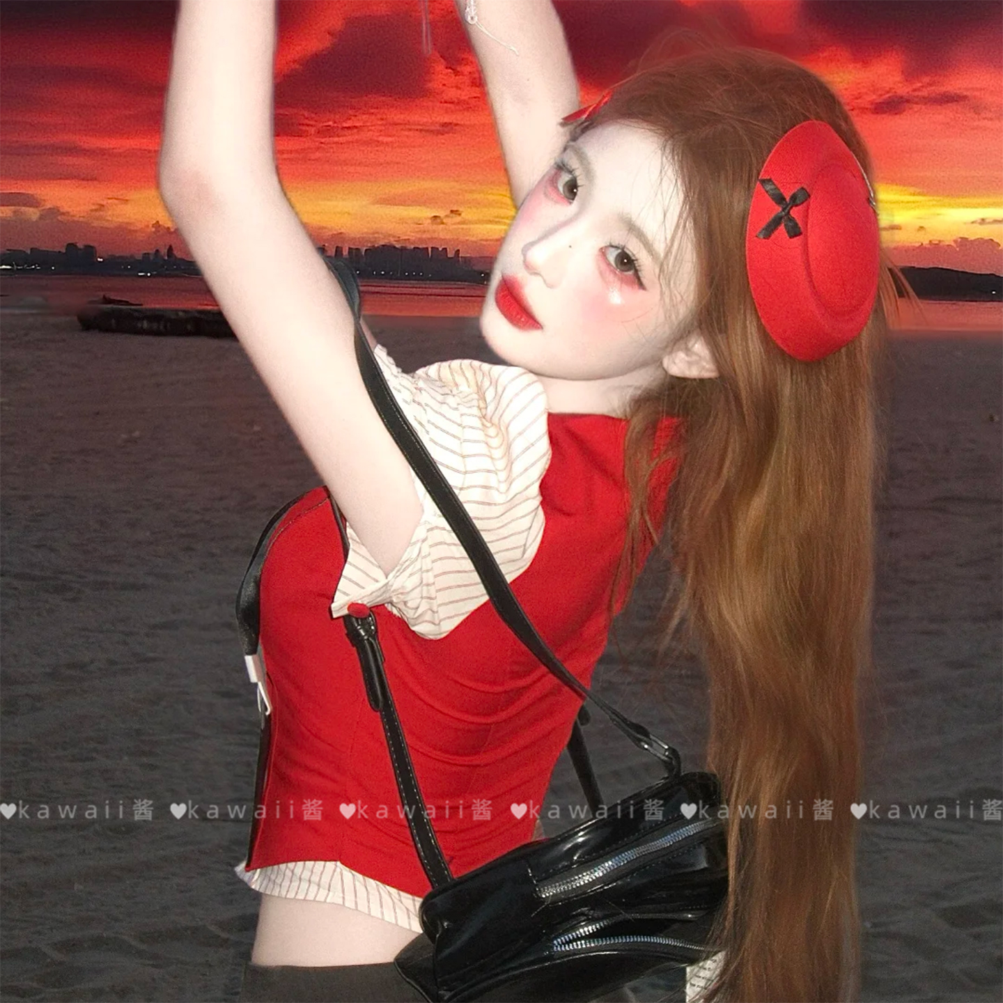 法式复古酒红色丝绒蝴蝶结礼帽千金名媛气质贝雷帽少女甜美制服帽