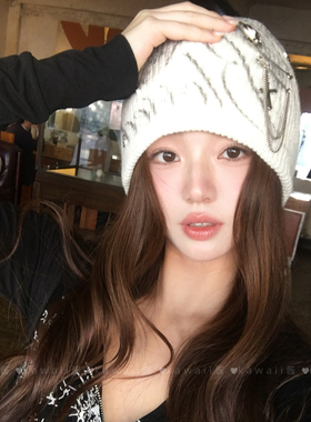 美式辣妹针织毛线帽女2026新款堆堆帽子灰色大头围包头帽保暖冷帽
