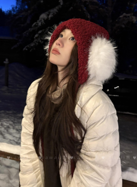 圣诞防寒毛绒护耳帽子女