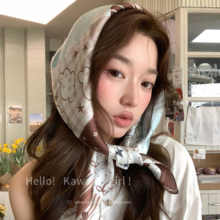 y2k韩系复古拼色方巾甜酷辣妹潮流头巾女多功能抹胸叠穿屁帘丝巾