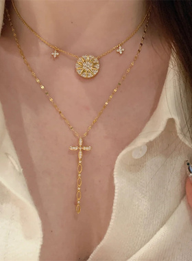 爆闪满钻八芒星罗盘锁骨链女轻奢精致简约项链高级千金感气质颈链