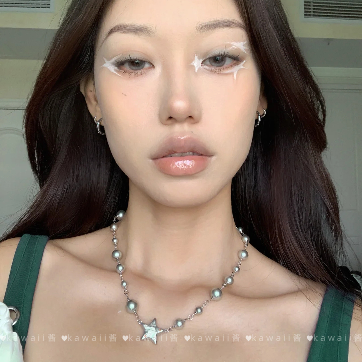 甜酷辣妹灰色珍珠星星项链