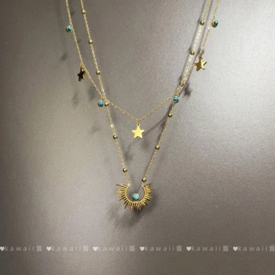 中古叠戴太阳花星星项链