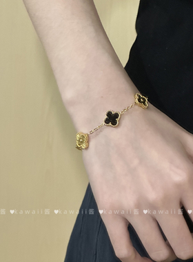 ins小众黑金四叶草手链