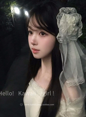 万圣节哥特风白色玫瑰头纱派对cos暗夜修女发饰洛丽塔lolita装扮