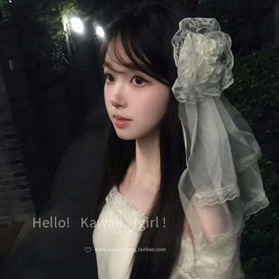 扮 万圣节哥特风白色玫瑰头纱派对cos暗夜修女发饰洛丽塔lolita装