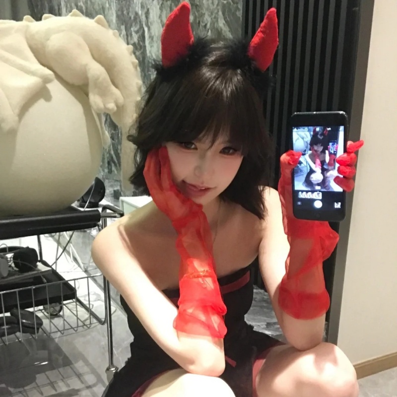 万圣节红色恶魔羊角头饰发箍女