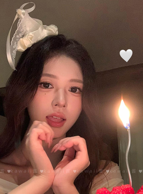甜美蝴蝶结奶白色蕾丝生日帽发夹