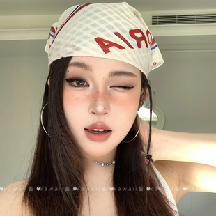 美式y2k千禧辣妹包头头巾嘻哈街头潮酷方巾春夏新款薄款纯棉发带