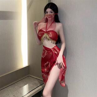 少女直播性感夜店蹦迪喜庆制服复古东方美人上衣短裙套装