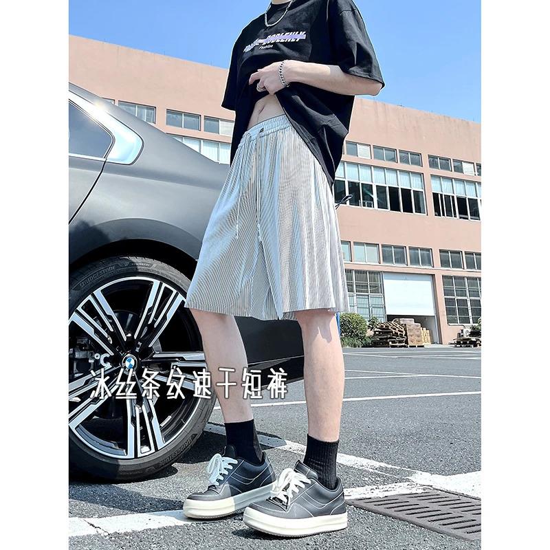 2025新款男女同款冰丝条速干短裤休闲夏季外穿宽松休闲裤冰丝夏季