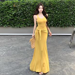 连衣裙披肩两穿针织套装 性感辣妹纯欲风U领修身 显瘦包臀鱼尾长款