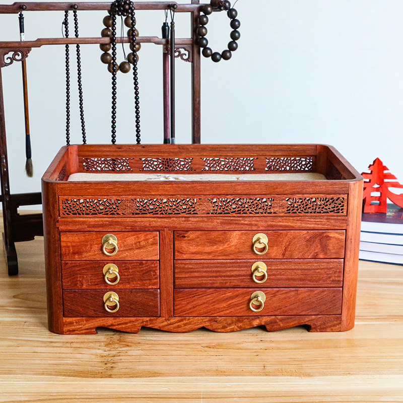 红木首饰盒收纳盒实木质桌面收纳盒饰品珠宝收纳用具中式整理家庭