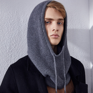 秋冬季羊绒帽子脖套一体女连帽多功能针织羊毛护耳加厚男青年围脖