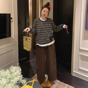 女外套毛衣上衣 日系秋冬宽松撞色条纹针织开衫 徐蹦蹦 洋气又百搭