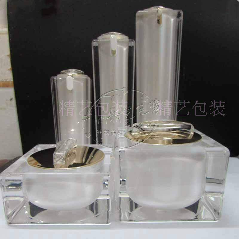 四方蝴蝶结亚克力瓶101530g30ML珠光白 化妆品分装包材套装瓶
