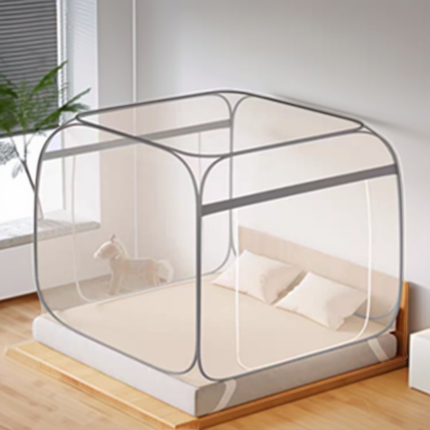 蒙古包蚊帐家用卧室一体式钢丝支架加密宝宝防摔宿舍1.5m米床帐篷