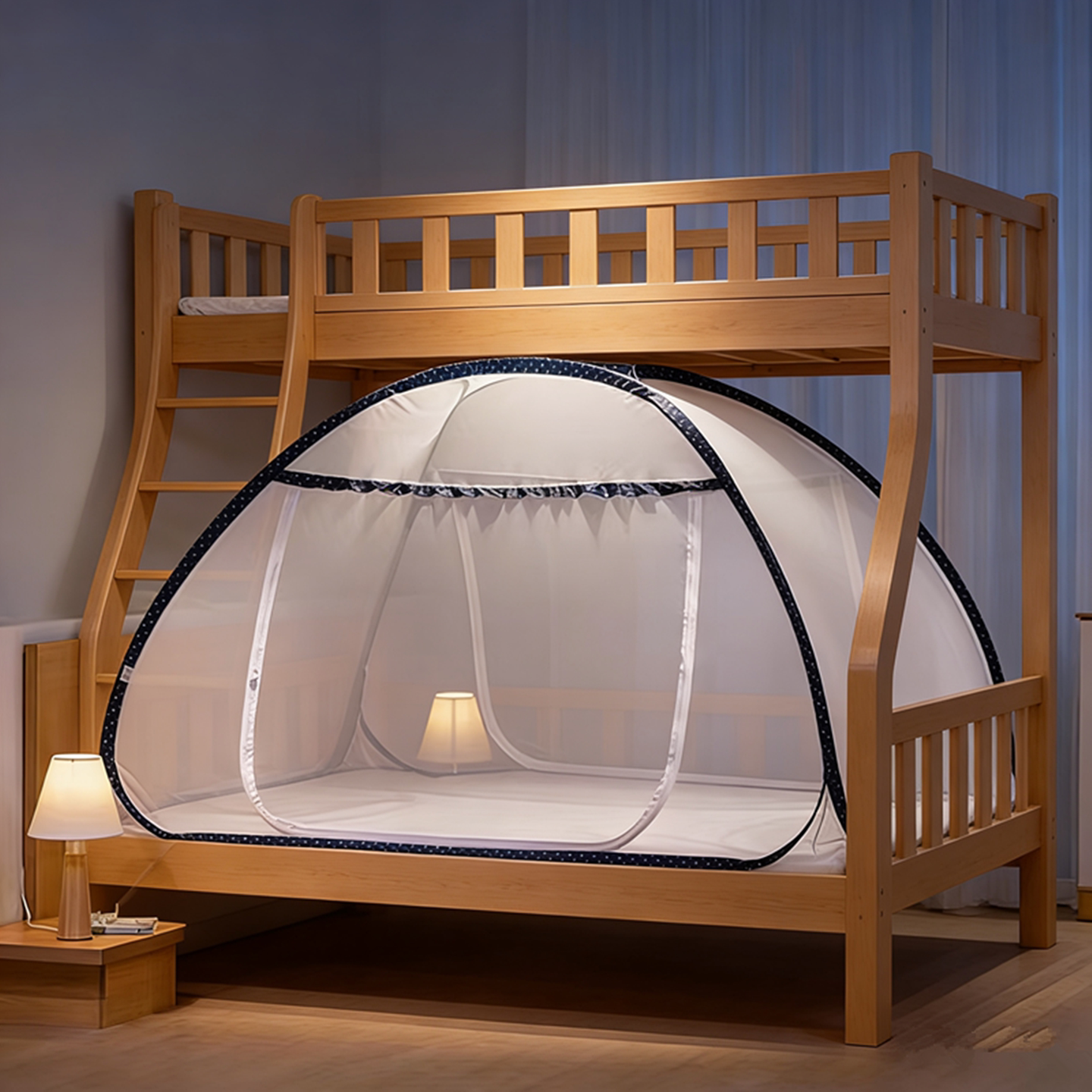 A类母婴蚊帐子母床一体式免安装钢丝支架可挂风扇防摔1.5米蒙古包