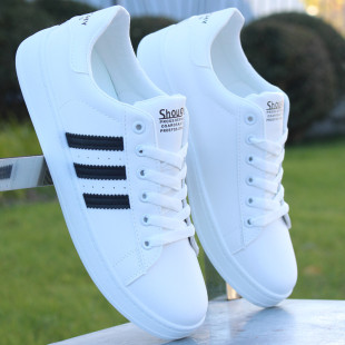 新款 跑步鞋 潮流学生休闲运动鞋 软底耐磨潮鞋 男 皮面防水小白鞋 男鞋