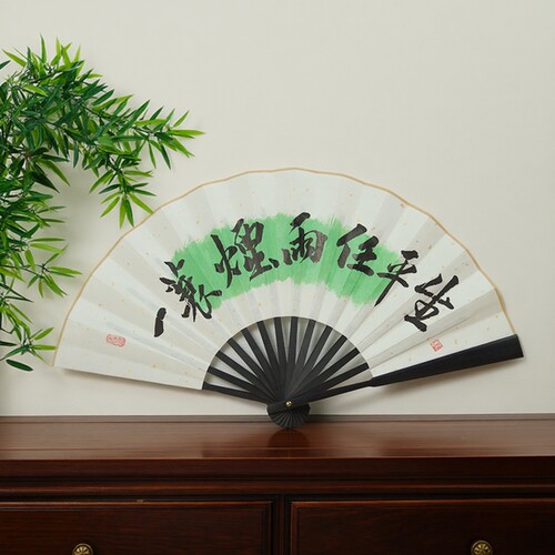 一蓑烟雨任平生扇子国潮书法手写创意折扇舞蹈拍照道具中国风折扇