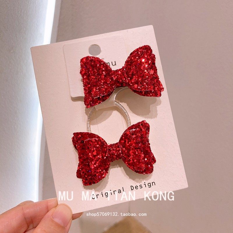 2026新年儿童发夹红色亮片蝴蝶结发圈女童皮筋头绳发饰宝宝发卡,童装/婴儿装/亲子装,发饰,淘宝优惠券,粉丝福利购,淘宝优惠卷