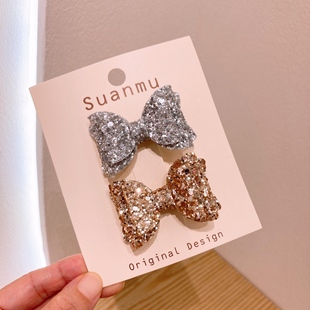 新年经典蝴蝶结儿童发夹亮片领结发卡宝宝边夹公主头饰可爱发饰