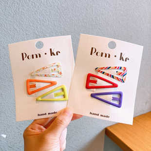 可爱多巴胺三角形儿童发夹碎花bb夹小女孩侧边夹宝宝碎发卡发饰品