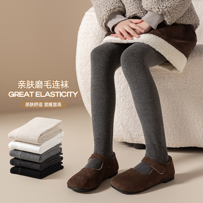 儿童连裤袜女童打底裤秋冬薄绒磨毛纯色平板加绒加厚儿童连脚裤