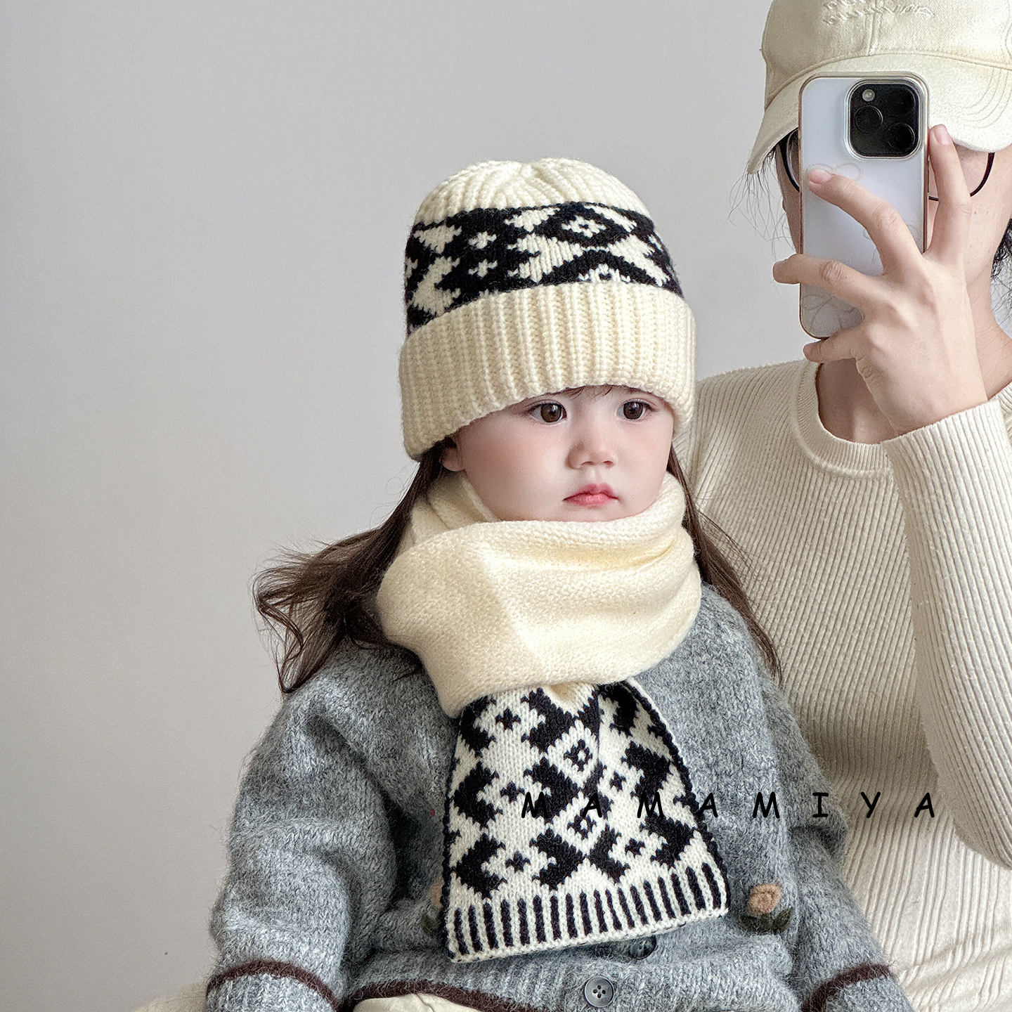 儿童帽子费尔岛风针织毛线帽围巾两件套秋冬保暖百搭宝宝护耳冷帽