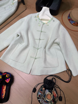 羊绒大衣钉珠款外套新中式国风复古提花上衣人丝香云纱外套