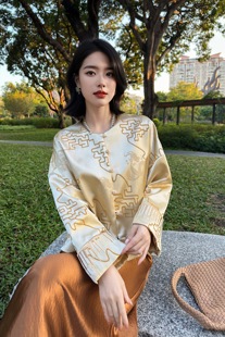 醋酸袖 国风外套 口刺绣圆领轻奢提花高级重磅人丝香云纱上衣新中式