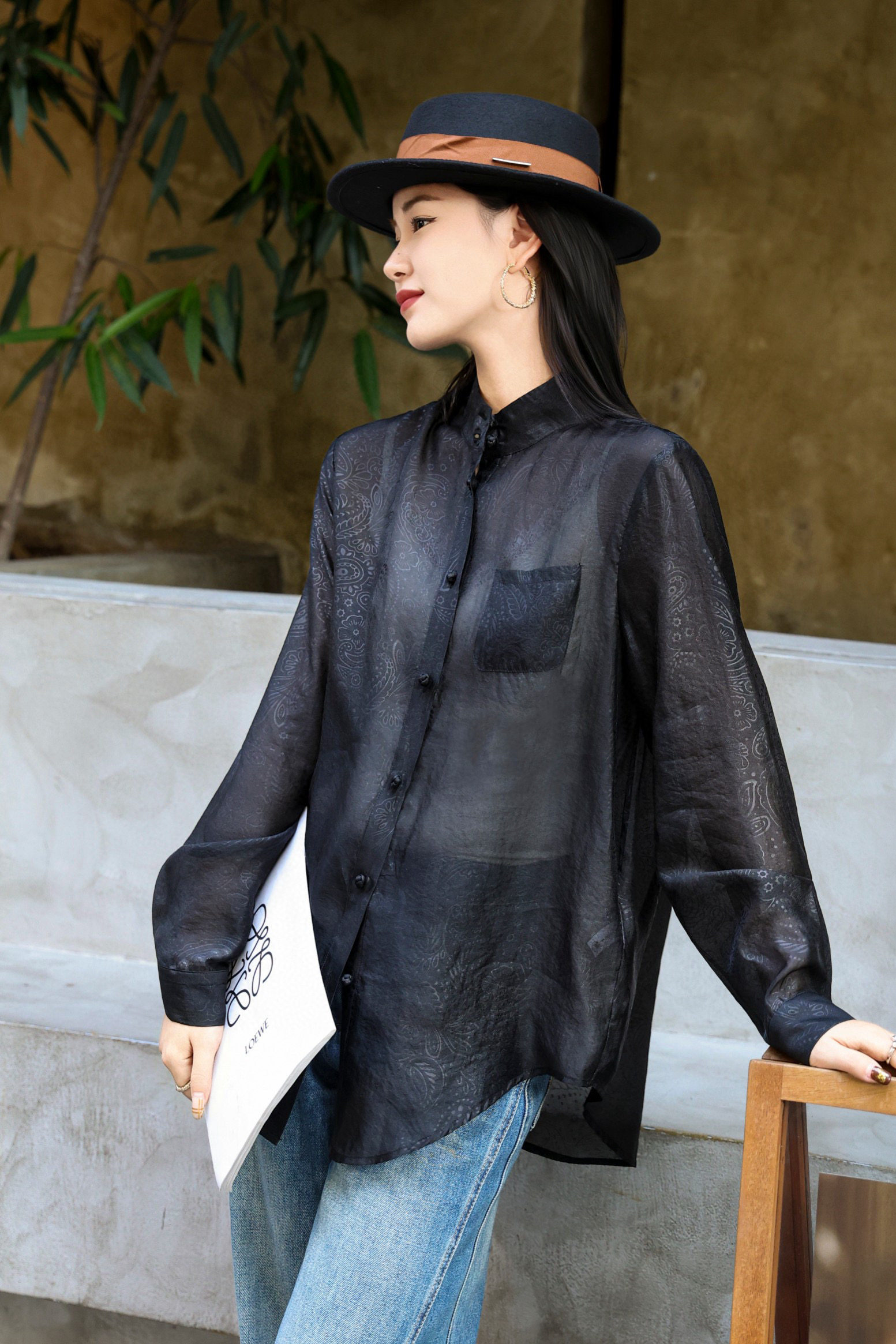 洋气减龄立领轻奢高级感长袖衬衫新中式国风立领盘扣气质百搭上衣