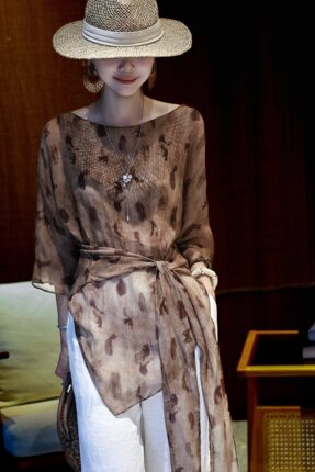 真丝顺芋双绉上衣新中式国风圆领盘扣提花上衣时尚气质女
