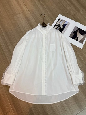 法式蕾丝花边拼接衬衫女春季大码宽松显瘦轻奢高级感内搭打底上衣