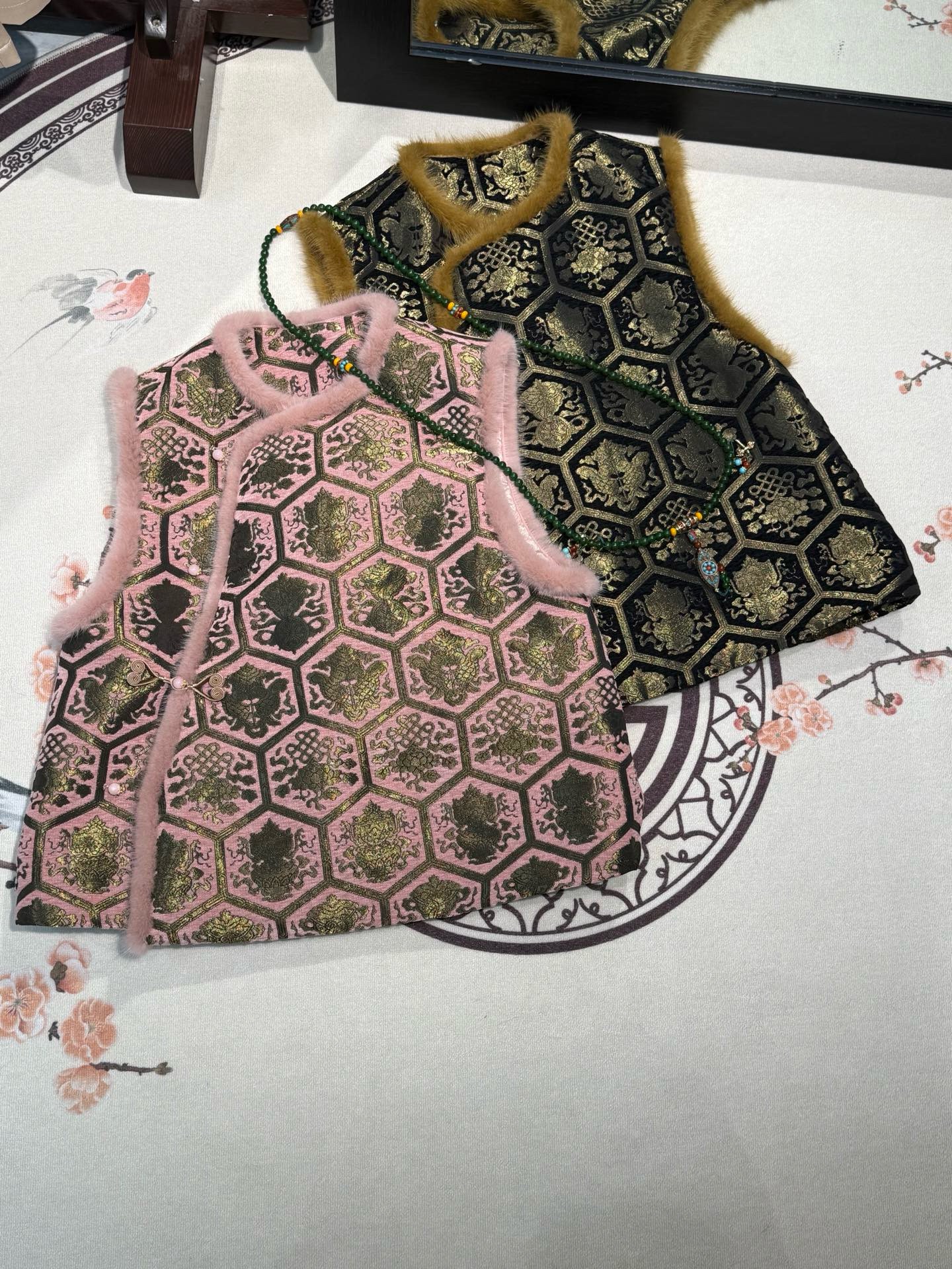 冬季加棉水貂毛拼水貂毛小立领加厚保暖外套国风复古盘扣棉袄外套