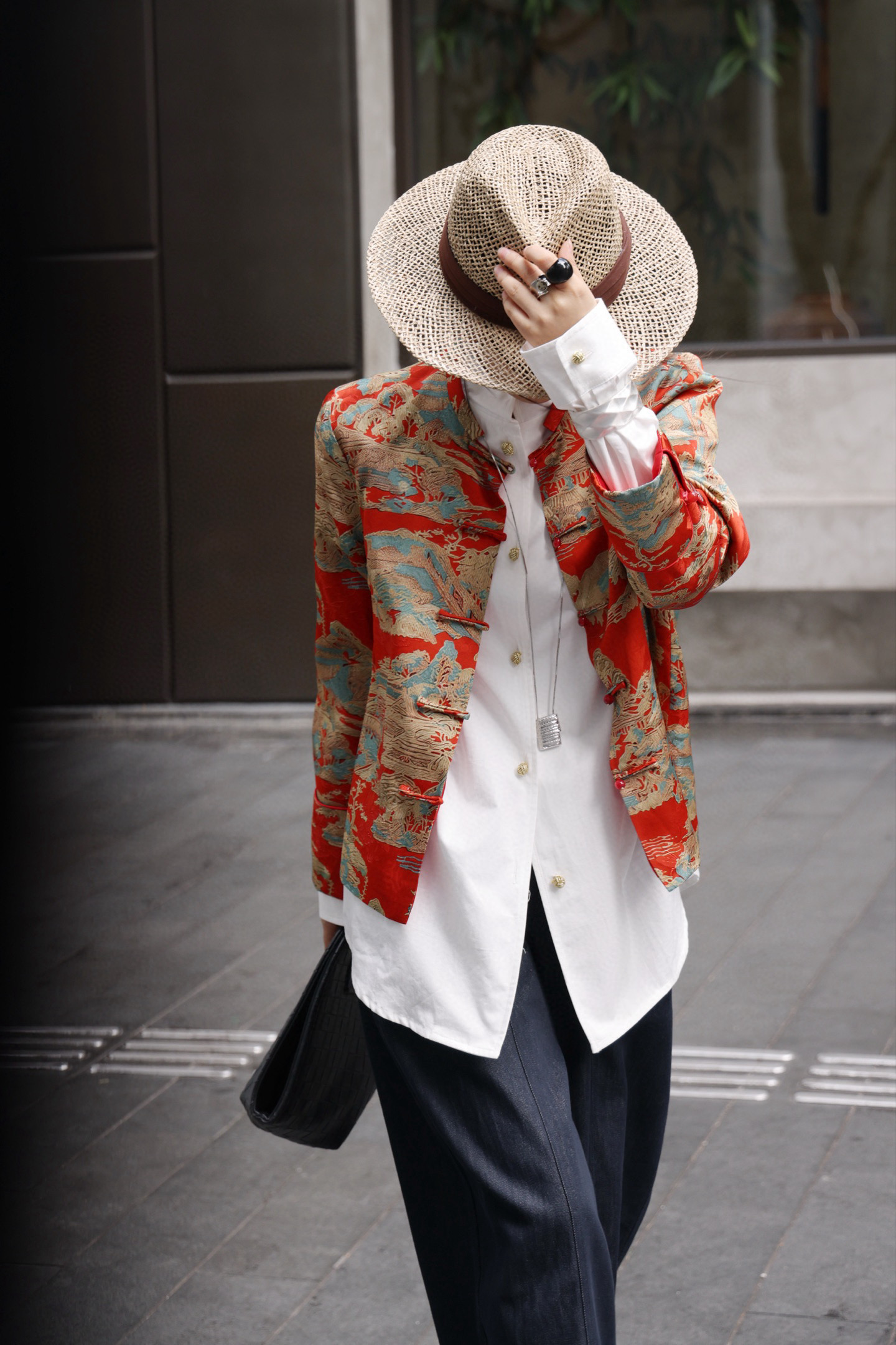 香云纱提花外套新中式国风立领盘扣衬衫外套女春季新款复古上衣