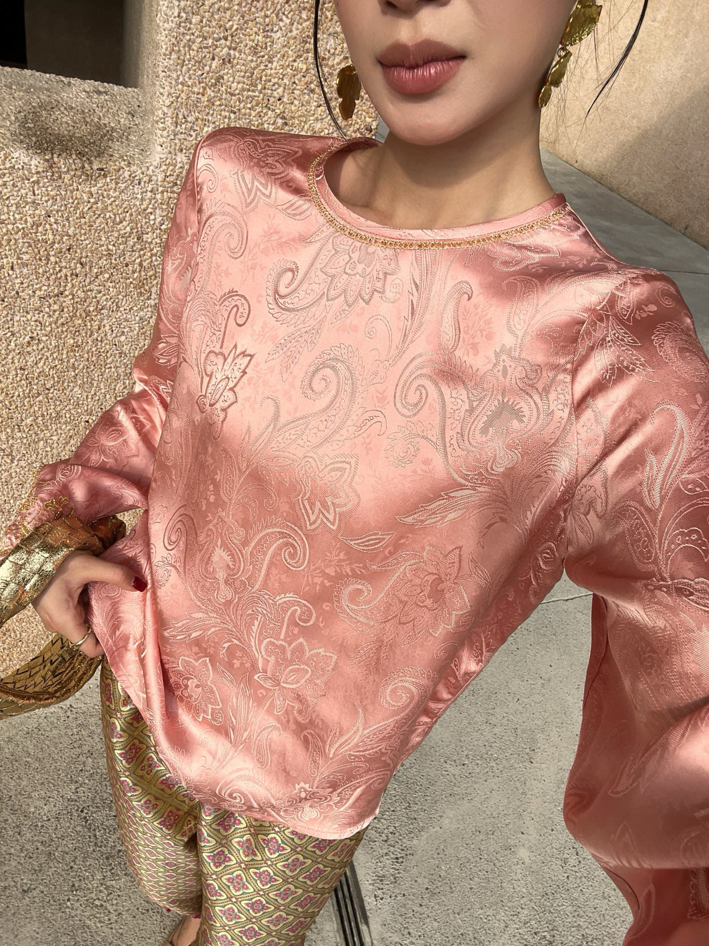 提花上衣领子袖口刺绣钉珠新中式国风盘扣气质百搭显瘦减龄上衣女