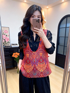 金丝唐织锦马甲真丝香云纱马甲新中式国风提花马甲圆领短袖