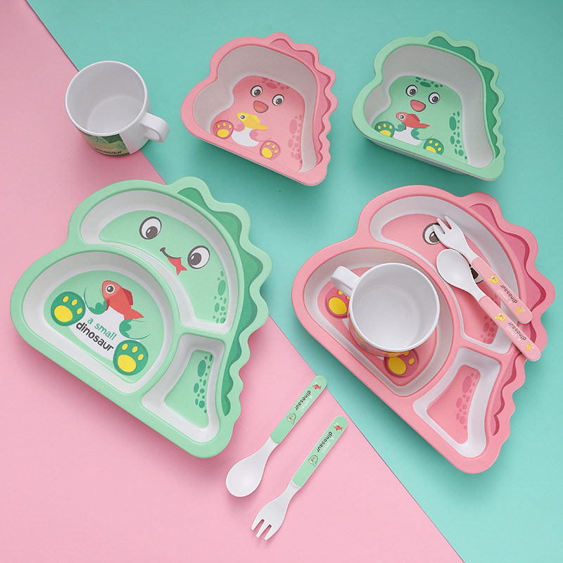 可爱卡通儿童餐具套装竹纤维宝宝分格餐盘小孩子吃饭汤碗勺叉杯子