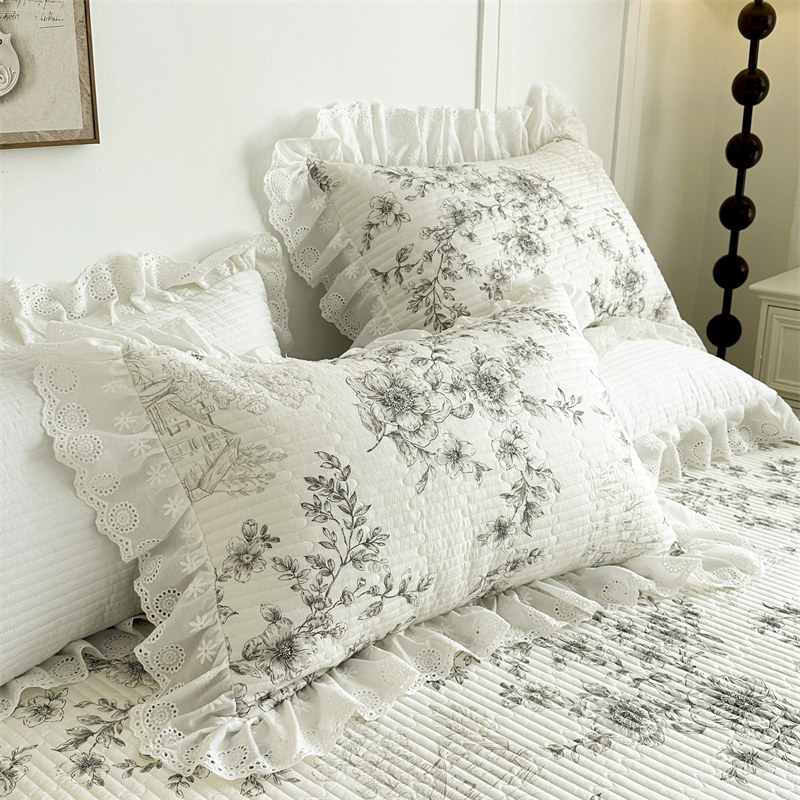 全棉枕套纯棉夹棉加厚蕾丝花边枕头套48x74cm一对装2只家用枕芯套