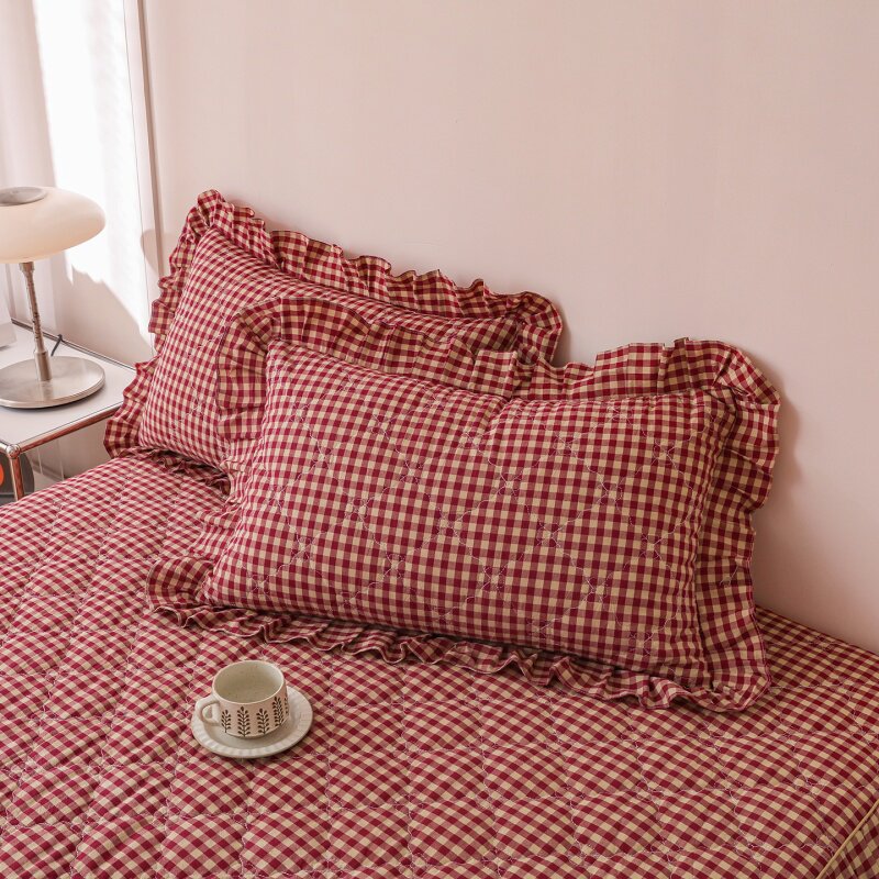 纯棉夹棉加厚枕套全棉水洗棉枕头套48x74cm一对装2只花边款枕芯罩