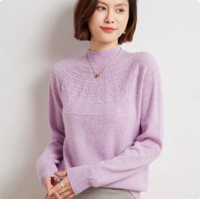 【双十一价格100澳毛】女半高领镂空洋气时尚宽松RS273