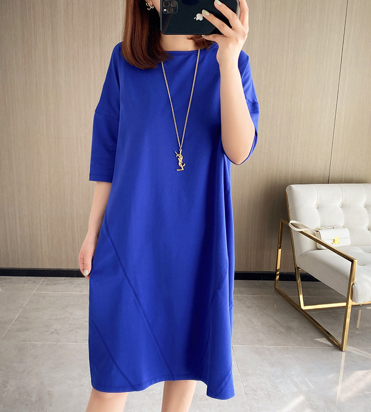 自留力荐！洋气有范 宽松显瘦时尚茧型中长款糖果色T恤裙休闲裙女