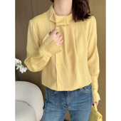 衬衫 甜美MIU风 上衣 羊毛 羊绒斜门襟荷叶边领长袖 法式 宫廷气质