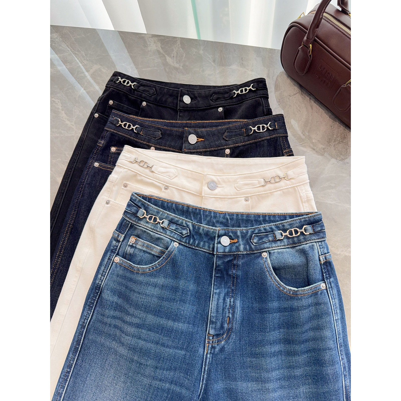 细节CHAO赞！舒适又柔软 金属腰袢窄版阔腿牛仔裤休闲长裤,女装/女士精品,牛仔裤,淘宝优惠券,粉丝福利购,淘宝优惠卷